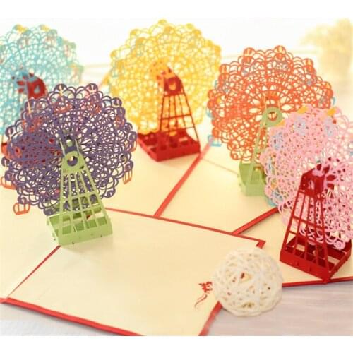 5pcs Creative 3D Pop UP Cards Birthday Card for Girl Kids Wife Husband Ferris wheel Greeting Card Postcards Gifts Card postcard