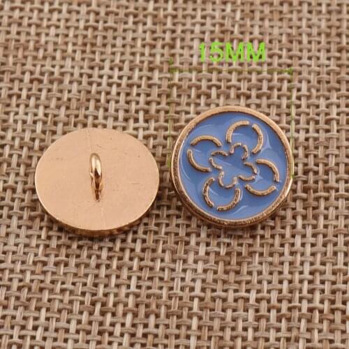 8 pcs Metal Buttons Shank Gold Blue Metal Vintage Jewelry Coat Sweater Clothing Leather Wrap Clasps 5/8" buttons decorative-15mm