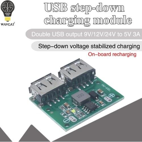 9V 12V 24V to 5V DC-DC Step Down Charger Power Module Dual USB Output Buck Voltage Board 3A Car Charge Charging Regulator 6-26V