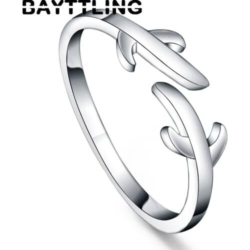 BAYTTLING 925 Sterling Silver Simple Antler Open Ring For Woman Fashion Party Jewelry Wedding Ring Gift