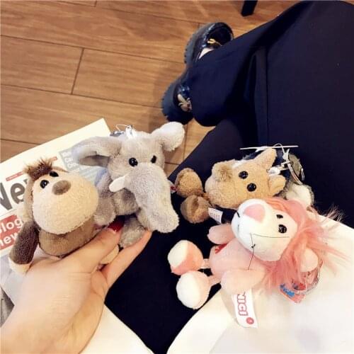 Kawaii Plush Toy Wolves Gorillas Elephants Lions Keychain Cartoon Doll Couples Bag Accessories Kids Gift Car Keyring Pendant