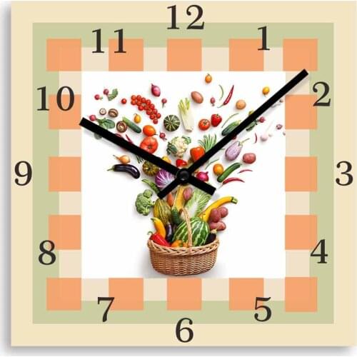 Kitchen Recipe Modern Silent Wall Clock For Dinning Room Veggies Art Home Décor Vegetables And Fruits Nature Greens Wall Watch