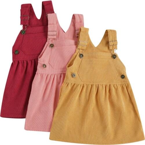 Toddler Kid Girl’s Fashion Corduroy Suspender Skirt Spring Autumn Children’s Solid Color A-line Princess Skirt with Pocket 6M-5T