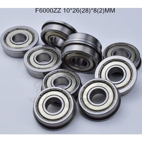 F6000ZZ 10*26(28)*8(2)MM 10pieces Flange bearing 6000 6000zz Metal sealed ABEC-5 chrome steel bearings hardware