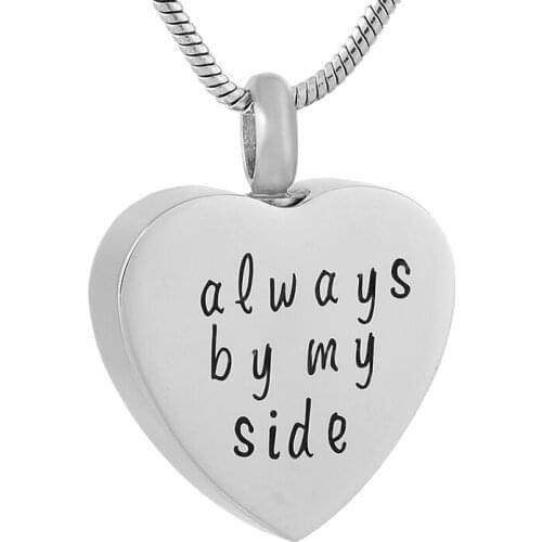 'Always by My Side' Engravable Urn Family Member Loss Memorial Ash Keepsake Pendant Funeral Jewelry Urn Necklace Women