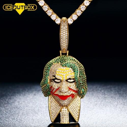 ICEOUTBOX Cubic Zirconia Clown Pendant Necklace With Big Bail Fit Big Chain Hip Hop Rapper Jewelry Bling Iced Out Mens Necklace