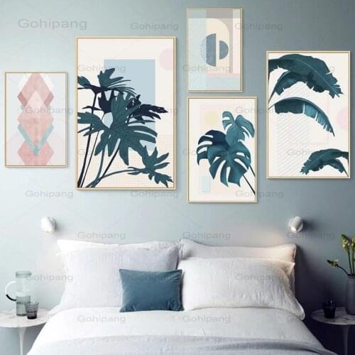 Canvas Painting Abstract Geometric Plants Leaves Poster Modern Scandinavia Wall Art Pictures for Living Room Interior Home Decor
