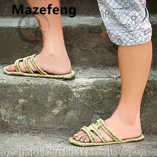 2021 Mazefeng Handmade Chinese Sandals Unisex Summer Home Shoes New Couple Shoes Hot Slippers Ms. Mens Straw Slippers 36-46