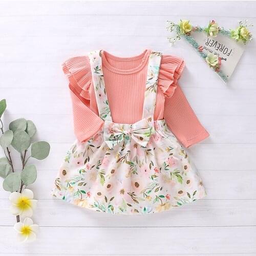 Baby Clothing Set 2020 Lovely Baby Girl Clothes Set Long Sleeve Infant Solid Romper Tops Floral Skirts Overalls Outfits