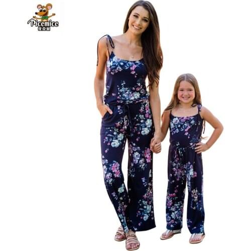 Mommy And Me Clothes Family Matching Outfits Summer 2020 Mom And Daughter Dress Girl Navy Blue Floral Jumpsuit Baby Girl Clothes