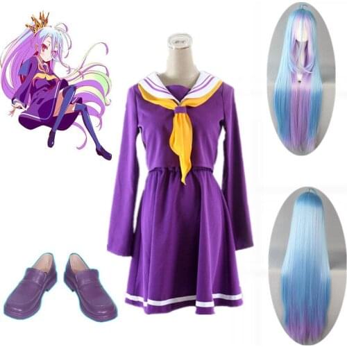 Anime No game no life cosplay Shiro costume halloween women clothes carival dress wigs sailor suit Japanese school uniform sets