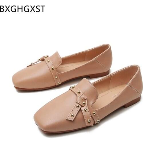 Leather Casual Boat Shoes Woman Loafers Flats Shoes Women Square Toe Slip on Shoes for Women 2021 Zapatos De Mujer Chaussure