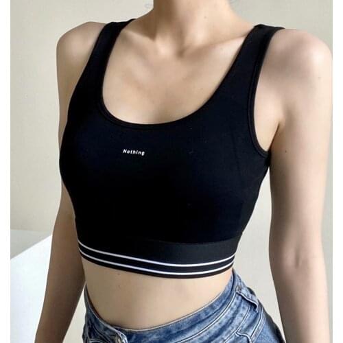 Sexy Patchwork Print Letter Crop Tops Tanks Women Summer O Neck Sleeveless Skinny Yoga Sport Camisole Casual Slim Vest Clothes