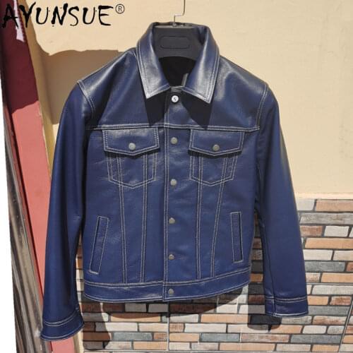AYUNSUE Men Jacket Autumn Mens Genuine Leather Real Sheepskin Leather Jackets Mens Real Cowhide Coat Chaqueta Hombre LXR378