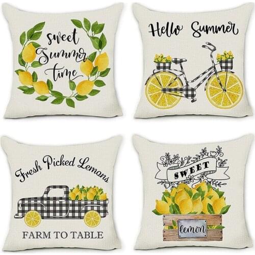 Summer Pillow Covers 18X18 Set of 4 Lemon Farmhouse Throw Pillows Cases Outdoor Pillow Decorations for Couch Home
