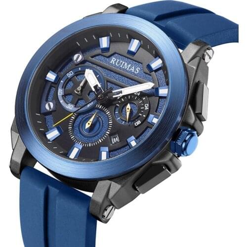 MEGIR New RUIMAS Mens Blue Sports Watches Luxury Chronograph Quartz Watch Man Military Waterproof Wristwatch Male Relogios 580