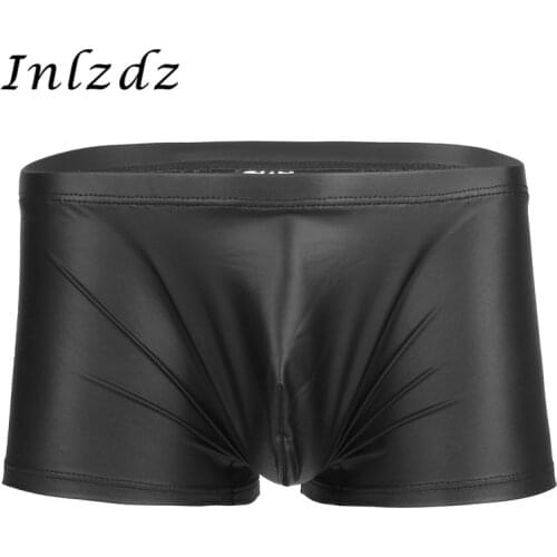 Mens Lingerie Latex Underwear Patent Leather Bulge Pouch Boxer Briefs Shorts Gay Homme Underwear Hot Sexy Male Underpants