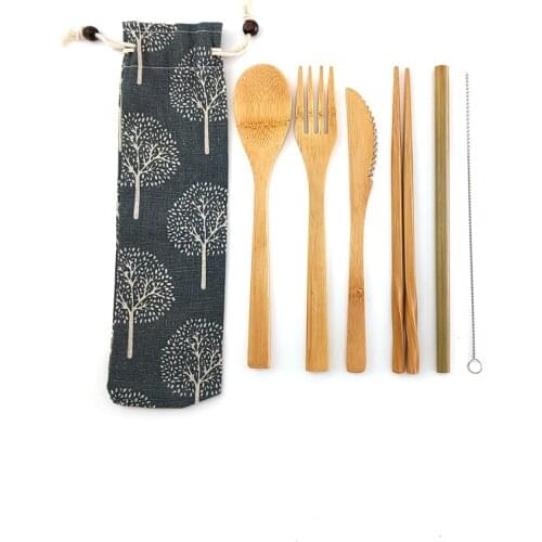 Eco-Friendly Wooden Dinnerware Set Portable Travel Tableware Set Bamboo Cutlery Set Wooden Outdoor Utensils With Pouch