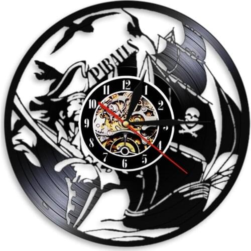 Pirates Ship Vinyl Record Wall Clock Modern Design Handmade Wall Art Decor Pirates Time Clocks LED Wall Clocks Handmade