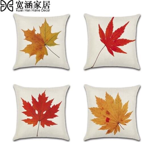 Thanksgiving Pillowcase Maple Leaf Printed Cotton Linen Cushion Cover Office Home Decor Sofa Red Leaves Pillow Case 45x45cm