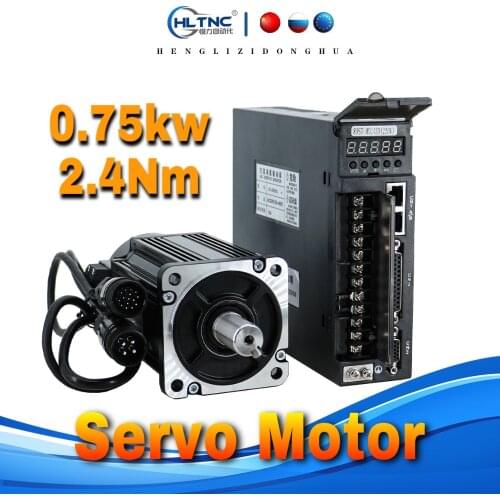 New Lichuan 80st-M02430 750w servo motor flange 80 2.4Nm with drive servo motor ac 220v servo kit 0.75kw for CNC milling machine