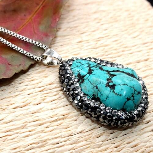Wholesale 12pc/lot Natural stone irregular turquoises shining stone necklace pendant