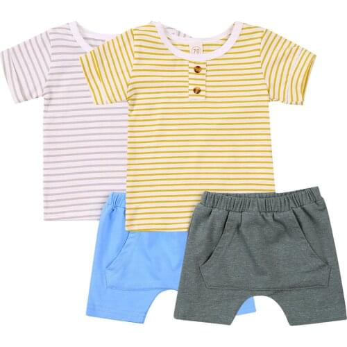 0-3Y Casual Summer Newborn Baby Boys Outfits Stripe Short Sleeve T-shirts Tops+Shorts 2Pcs Kids Tracksuits