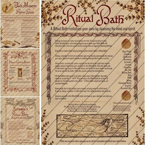 Shadow Book Page Posters And Prints Full Moon Bath, Bath Salt Wall Art Witchcraft Magic Canvas Painting Decor Witchs Book Print