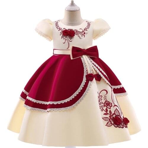 Girl Dresses Formal Childrens Elegant Dress Embroidered Floral Princess Dress Matching Color Prom Dress Wedding Party Vestidos