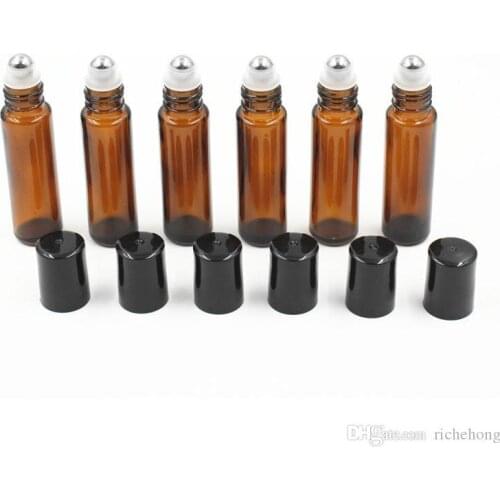 10ml Empty Roll on Amber Glass Bottles [STAINLESS STEEL ROLLER] Refillable Amber Roll On for Aromatherapy,Fragrance Essentia