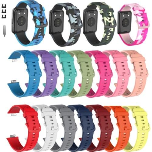 XHQ 2020 new Suitable for Huawei watch fit smart watch strap fit silicone strap solid color camouflage wrist strap buckle
