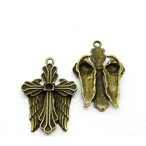 RONGQING 2018 New 25pcs/pack Crosses 40x28mm Religion DIY Necklace Charms Hollow Pendant accessories Jewelry angel