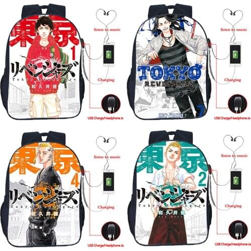 Tokyo Revengers Backpack with Charging USB Takemichi Hinata Atsushi Students School Bag Boys Girls Causal Travel Laptop Knapsack