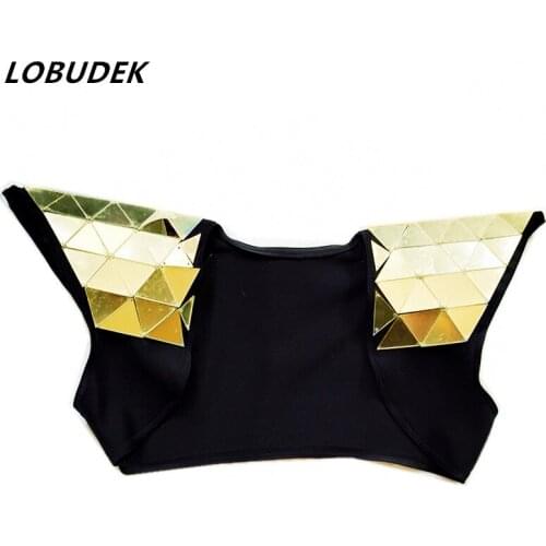 Silver gold mirrors Waistcoat vest Bra female Costume Nightclub Bar singer dancer jazz catwalk Stage wears party performance