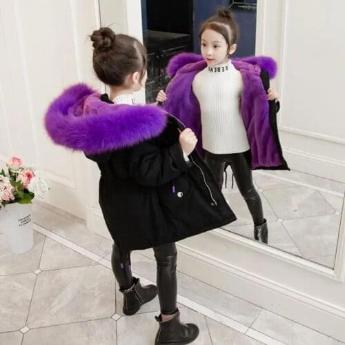 Fur Thicken Winter Girls Jacket And Coats Fashion Hooded Thick Warm Fleece Long Children Parkas Baby Kids Children Coat