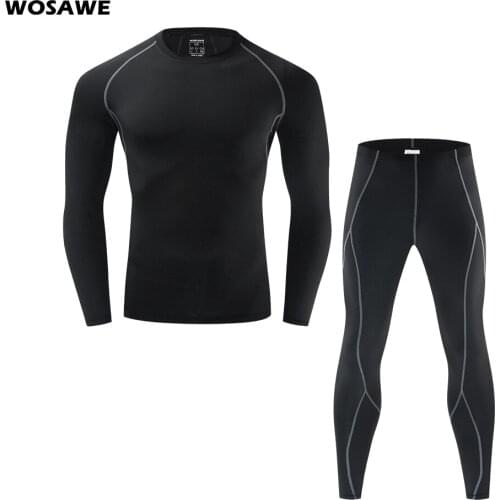 WOSAWE Men Autumn Cycling Base Layers Warm Compression Tights Underwear Sports Running Bike Clothes Jersey Riding Long Sleeves