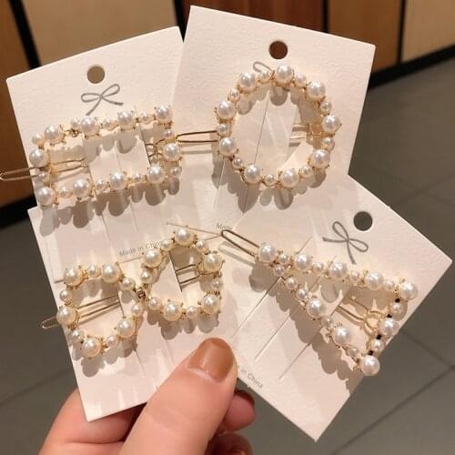 1PC Fashion Geometric Pearl Barrettes Headwear Pearls Hair Clips Pins for Women Girls Sweet Hairpins Handmade Hair Accessorie