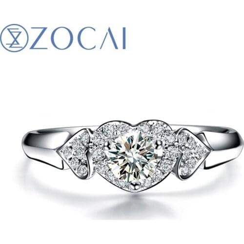 ZOCAI RING TETE-A-TETE HEART 0.28 CT CERTIFIED F-G/SI DIAMOND ENGAGEMENT RINGS SET ROUND CUT DIAMOND 18K WHITE GOLD W03017