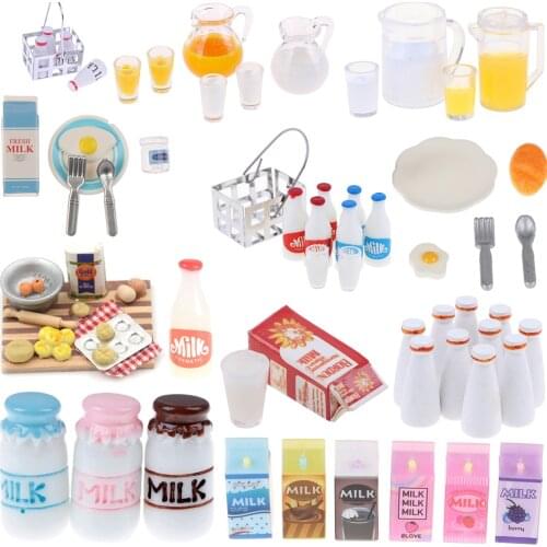 1/12 Dollhouse Miniature Milk Rack Basket Jug with Lid Bottle Dolls House Kitchen Accessories Furniture Decor Baby DIY Toys
