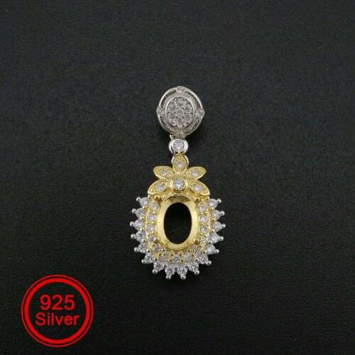1Pcs 5x7MM Oval Prong Pendant Settings Luxury Flower Pave Gold Plated Solid 925 Sterling Silver Charm Bezel Tray DIY 1421126