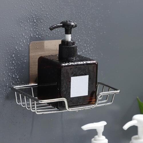 1Pcs Steel Soap Box Perforated With Drain Wall Mounted Soap Bathroom Box Dish Self Storage Holder Adhesive Soap Gadget M1G2