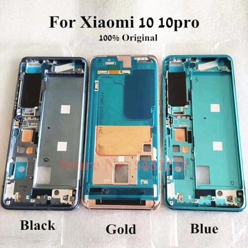 100% Original LCD Front Frame For Xiaomi 10 mi10 10pro MI10pro Middle Frame With Power Volume Side Buttons Replacement parts