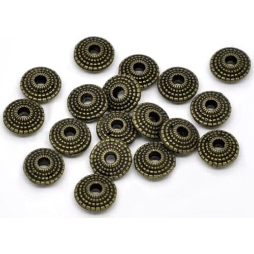 15PCs Zinc Based Alloy 8mm Spacer Beads Bicone Round Antique Bronze Color Dot Carved Seed Beads DIY Making Earrings Jewelry Gift