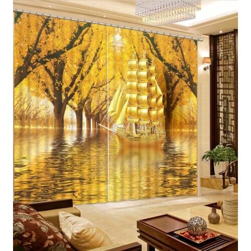 3D Curtains Autumn boat Bedroom Window Curtains Blackou Curtains Window Curtain Living Room Kitchen Decoration