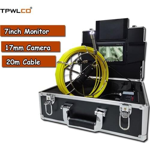7inch Monitor Sewer Check Cleaner Pipeline Endoscope System 17mm Drain Industrial Camera Head With 6pcs LED Lights 20m Cable