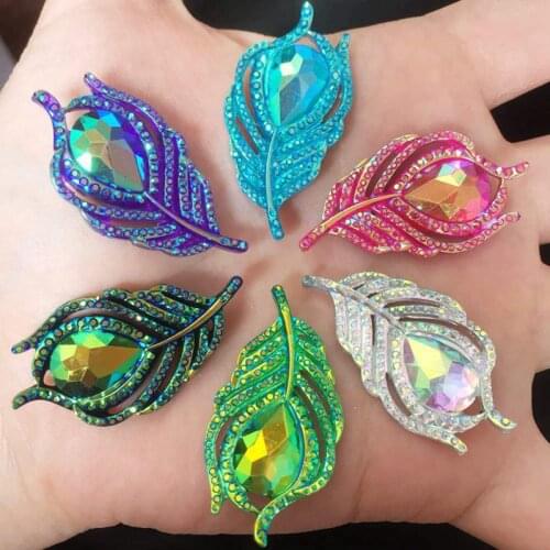 10PCS Resin Shiny 3D Peacock Feathers Flatback Rhinestone Appliques DIY Christmas Scrapbook Figurine Craft Home Decor OW19