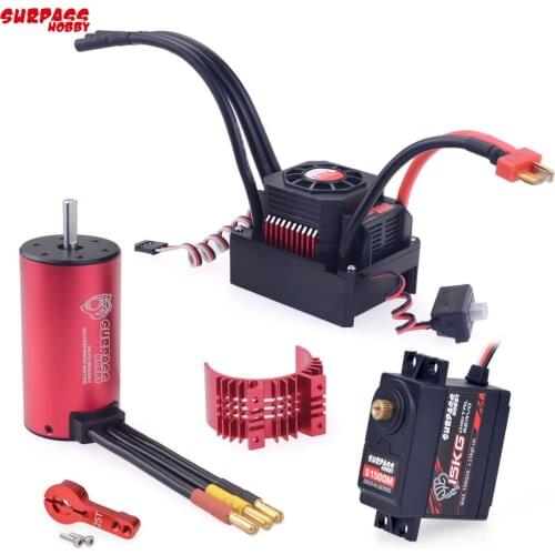RC 3670 2650kv Sensorless Brushless Motor W/ Brushless ESC 120A + Heatsink Cover + S1500M 15KG Servo Waterproof For 1/10 RC Car