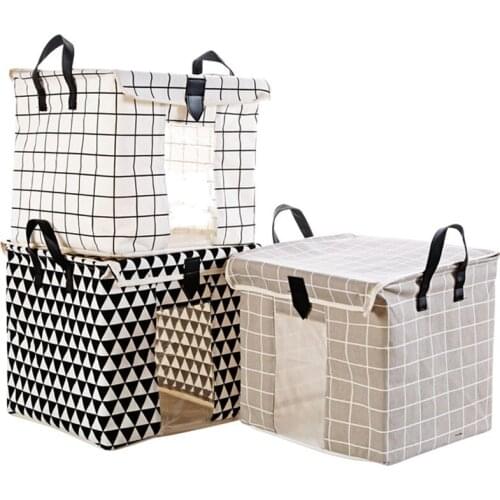 Large Cotton Linen Folding Clothing Storage Bag Portable Quilt Toy Storage Box Bins Clothes Organizer