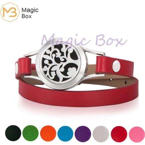 Tree of Life 8 Pad Aromatherapy Bracelet Multicolor Essential Oil Leather Bracelet Stainless Steel Small Box Womens Bracelet