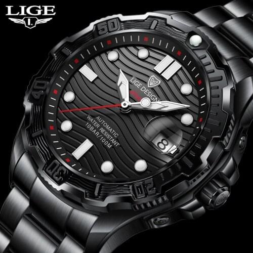 LIGE Top Brand Mens Watches Mechanical Wristwatches Automatic Self-Wind Luxury Business Male Round Watch Man Relogio Masculino